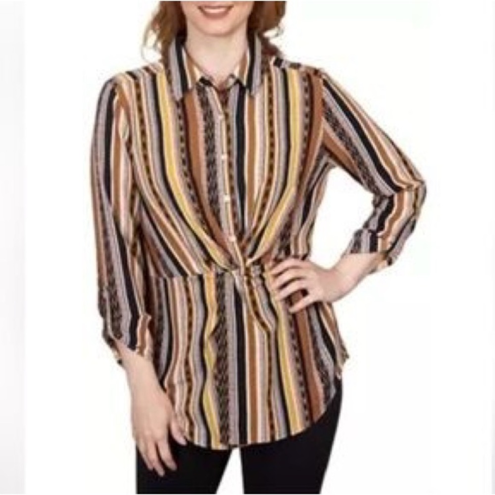 Ruby Rd. Striped Button-Up Dress Shirt - Picture 2 of 6
